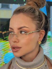 1副女士金属无框方形小镜框豹纹复古Y2K时尚眼镜，适合户外、旅行、装饰 - 彩色 - 查看 3