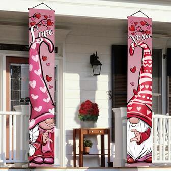 [Valentine's Day Love Banner] Valentine's Day Porch Banner - Love And Anniversary Theme Front Door Sign, Polyester Wall Hanging Decor For Party