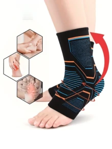 This 1-Pack Of High-Elasticity, 3D-Woven, Breathable, Moisture-Wicking Sports Ankle Supports Features A Tech-Inspired Design With Black, Blue, And Orange Geometric Stripes. It Provides Dual Protection, Relieving Ankle Pressure And Offering Support During Exercise. - Multicolor - View 6