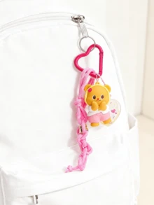 Official Butterbear Pink Daily Style Keychain Adorable Plush-Look PVC Pendant with Braided Lanyard Heart-Shaped Carabiner Fashion Bag Charm for Teens Daily Commute Gift - 粉紅色日常 - 查看 3