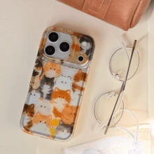 Stacked Cats Pattern 17 Pro Case, Smooth Anti-Drop Protective Cover Compatible With IPhone 16, 15, 14, 14 Pro Max, Design For Autumn/Winter - Brown - View 4