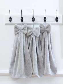 1/3件装珊瑚绒创意蝴蝶结柔软吸水带挂绳手巾清洁布家用小毛巾 - 白色 - 查看 6