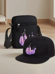 1pc/2pcs Abstract Art Print Y2K Streetwear Baseball Cap & Crossbody Bag Set, Adjustable Unisex Snapback Hat & Shoulder Bag, Gift For Yourself And Friends
