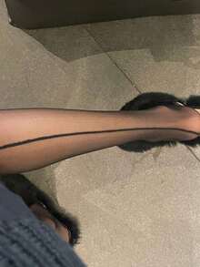 1pc Women's Vertical Stripe Sexy Stockings, Versatile - Black - View 5