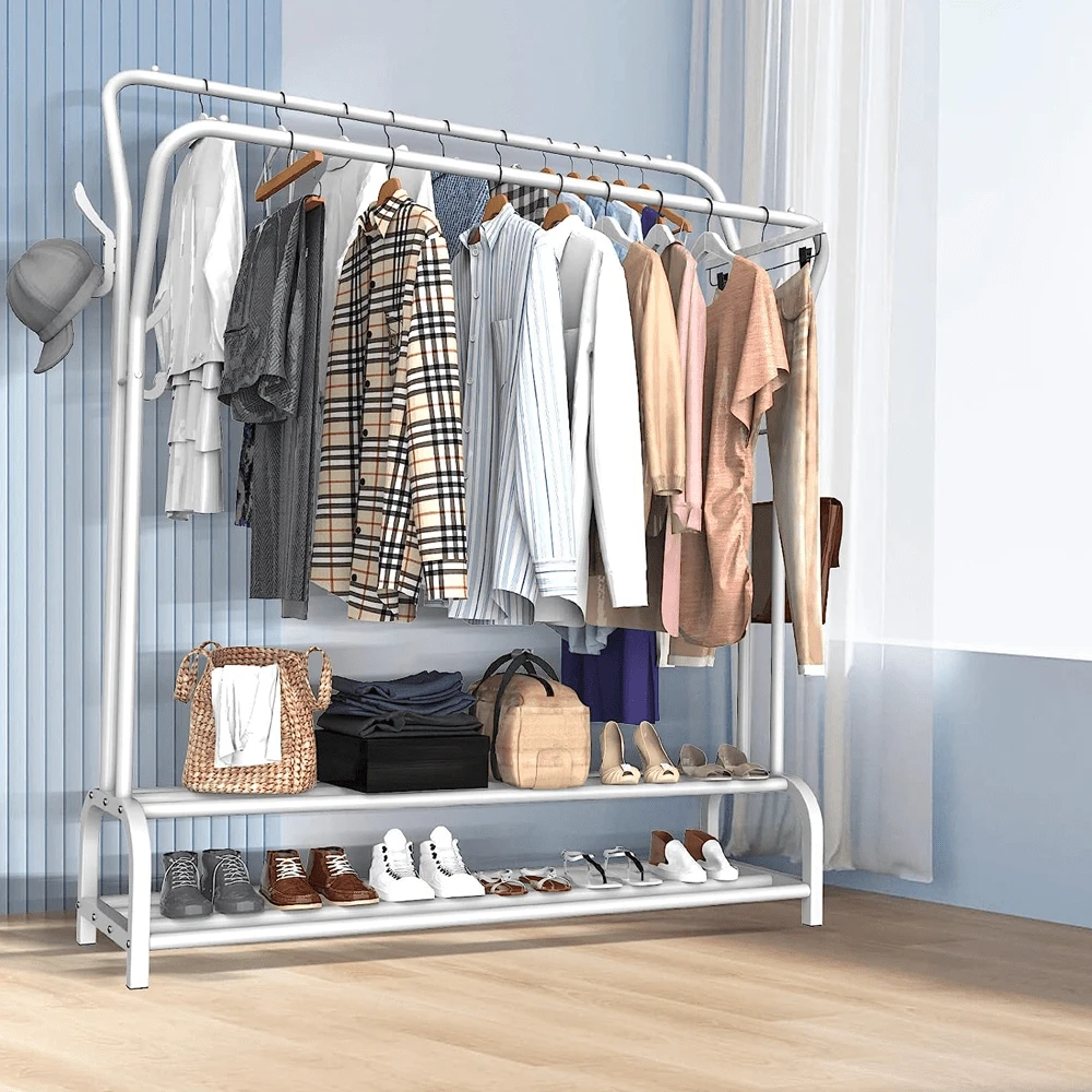 Lislark White Heavy Double Clothes Rail Hanging Rack Garment Display Stand Storage Shelf, Strong Support And Durability, Clean And Simple, Suitable For Any Style Of Living Space - White - View 1