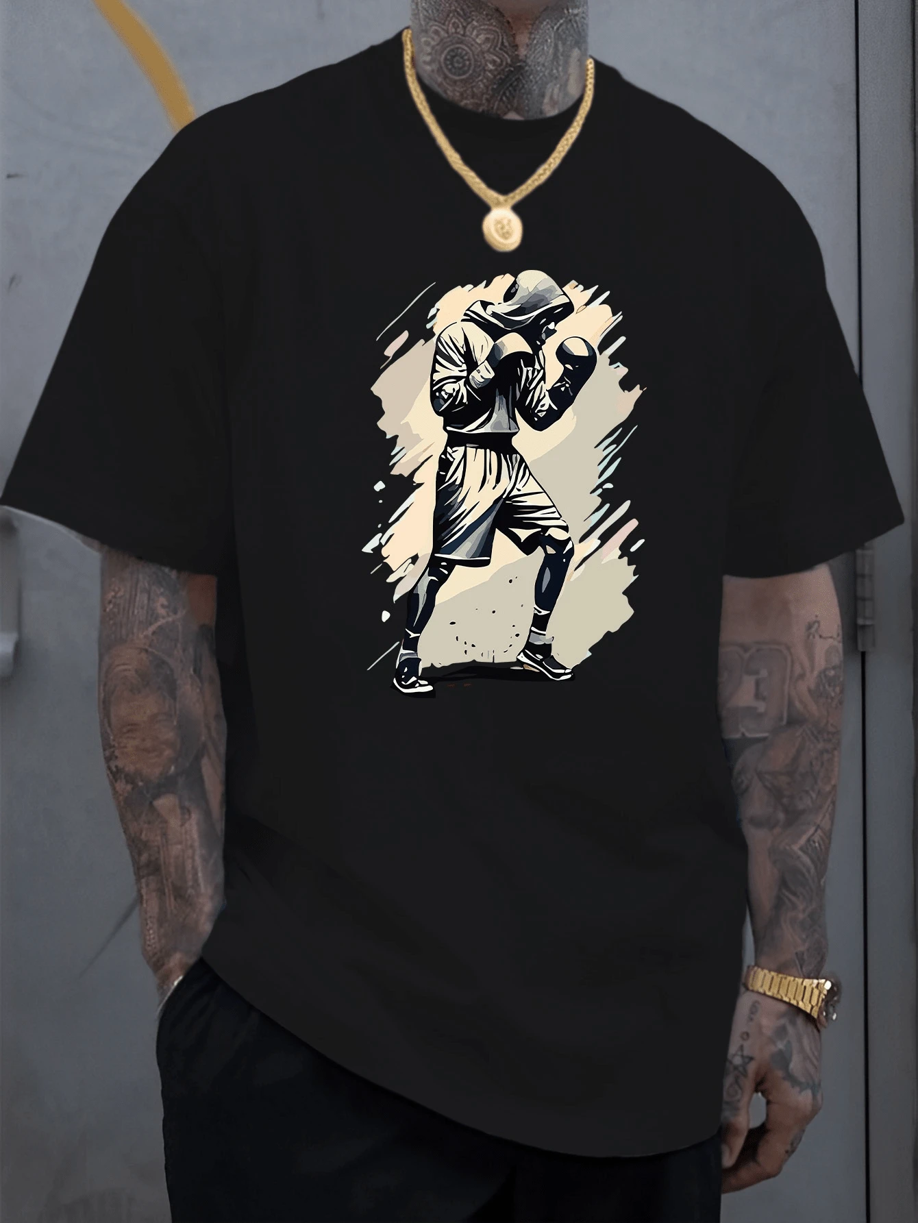 Boxer In Action Tshirt Featuring The Powerful Stance Of A Fighter Ready To Strike,Embodies Determination And Focus A Knockout Choice For The Modern Athlete Tee 100% Cotton - 黑色 - 查看 1