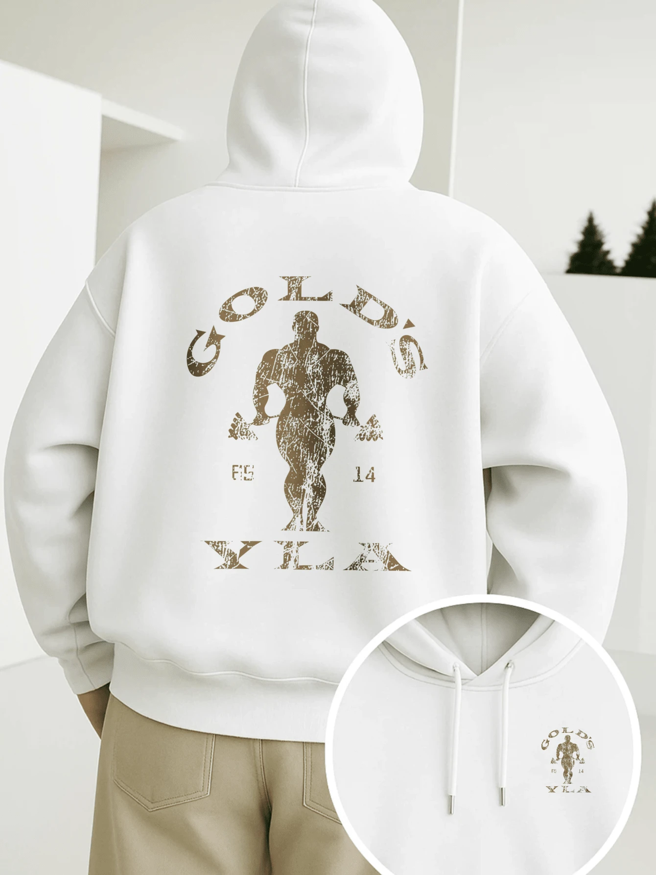 Graphic Hoodie For Men, Y2k Streetwear, Cotton Hoodie With Gym - Inspired Print, Comfortable Fall Clothes, Four - Seasons Wear, Breathable And Soft - trắng - Xem 1