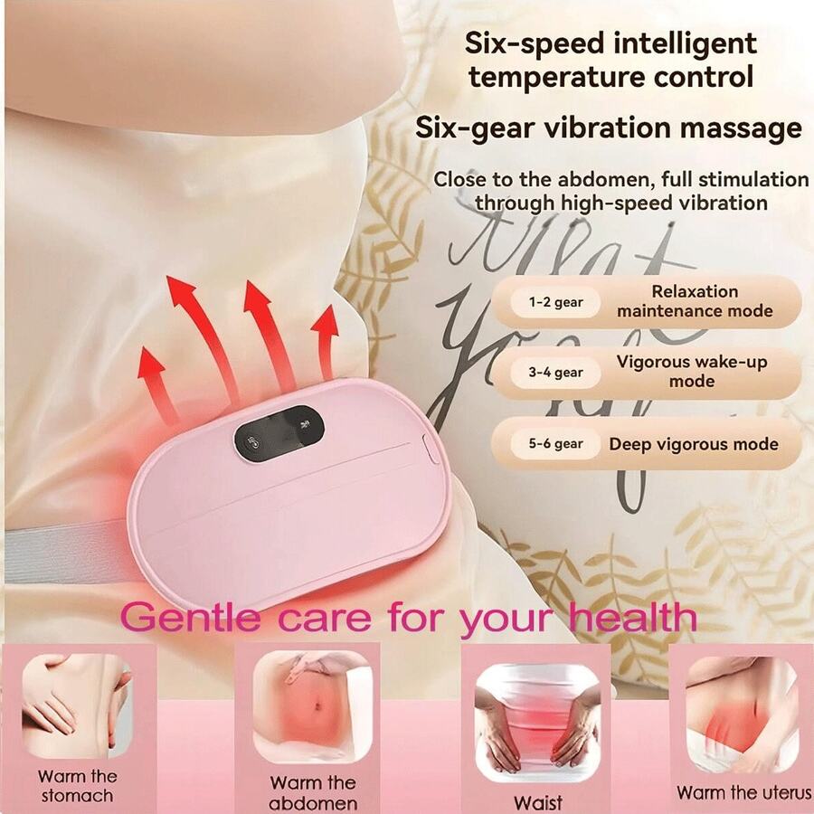AXH. 便携式USB加热垫，6档加热模式和6种振动按摩模式，缓解背部和腹部疼痛 - 粉色 - 查看 1