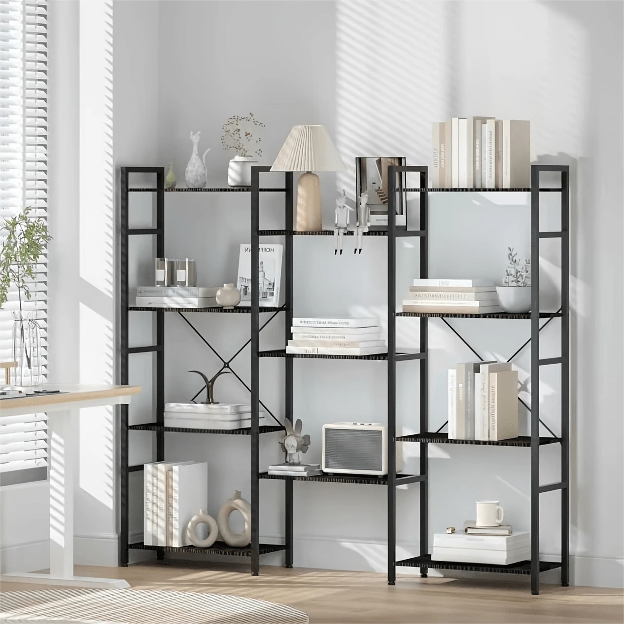 Standing Metal Storage Cabinet, With 11 Open Display Shelves For Clutter Organization & Home Decoration | Fits Entryway, Living Room, Bedroom, Home & Office | Ideal For Homeowners, Renters & Office Workers | Multi-Functional Storage Solution, Space-Saving Organizer, Modern Decorative Storage Unit