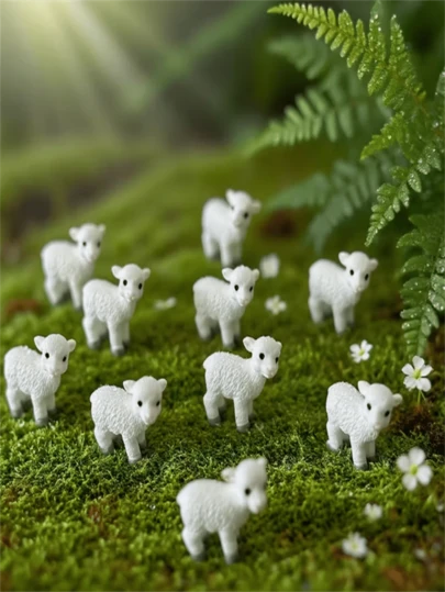 Miniature Resin Sheep Model Set, Cute Little Sheep Statue Decoration, Collectible Doll, Ideal For Decorating A Miniature Landscape Garden, Small Halloween/Christmas Party, Holiday Decoration, Holiday Party Decoration, Cute Little Statue, Country Style Decoration, Handmade Miniature Model, Fine Sculpture, Small Ornament, Collectible Model, Gift Shopper, Enthusiast