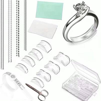 Adjustable Ring Sizer Kit, Transparent Silicone Ring Sizing Pads, Ring Size Adjuster Coils, Ring Measuring Tape, For Resizing Loose Rings, Can Also Be Trimmed To Your Desired Size, Multi-Size Ring Adjuster Strips