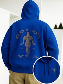 Graphic Hoodie For Men, Y2k Streetwear, Cotton Hoodie With Gym - Inspired Print, Comfortable Fall Clothes, Four - Seasons Wear, Breathable And Soft - Màu xanh lam - Xem 1
