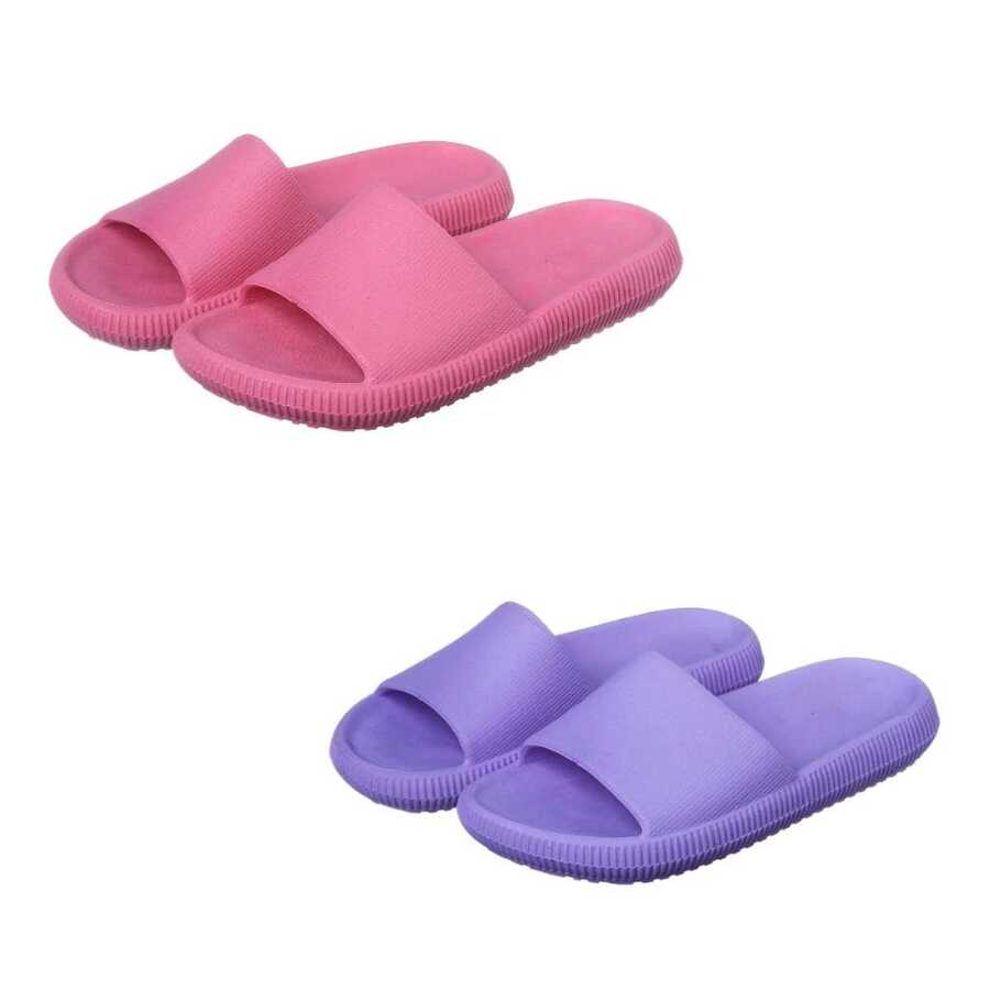 Kit Of 2 Pairs Of Cloud Comfort Slippers - Pink/Lilac - View 1