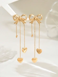 1 Pair Valentine's Day Gift Simple Collarbone Tassels Heart Bow Earrings