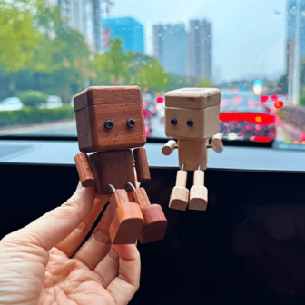 Shaking Wooden Man, Charming Little Shaking Feet Wooden Man Figurine, Woodens Figure With Spring Legs And Clip, Funny Wood Desktop Decor, Car Dashboard Decor Gifts