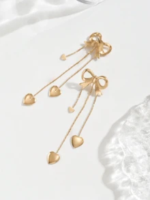 1 Pair Valentine's Day Gift Simple Collarbone Tassels Heart Bow Earrings