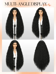 36 Inch Long Curly Wig, Wavy Synthetic Wig, No Glue Needed, Heat Resistant Long Wig, Suitable For Daily Wear And Parties - Black - View 3