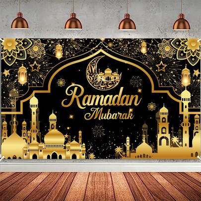 70.8 X 43.3 Inch Elegant Black And Gold Banner - Polyester Decoration For Home, Garden And Wall, Suitable For Family Celebrations