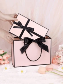 10/8/5/1 chiếc Túi quà giấy Kraft nằm ngang, Túi đựng quà Ngày Valentine kèm nơ, Túi quà giấy nằm ngang dùng làm quà tặng cho phù dâu trong đám cưới, Dành cho cả nam và nữ, Có tay cầm, Thích hợp cho sinh nhật, đám cưới, quà tặng tiệc phù dâu, mua sắm bán lẻ (Đen & Hồng) - Nhiều màu - Xem 2