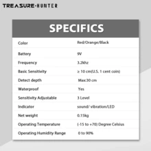 寻宝猎人 GT130 专业 LED 显示屏，9 种不同模式，户外探险手持式金属探测器，指针式探测器，IP68 防水，360° 侧扫探测杆，电池供电（不含电池） - GT130 紅色 - 查看 7