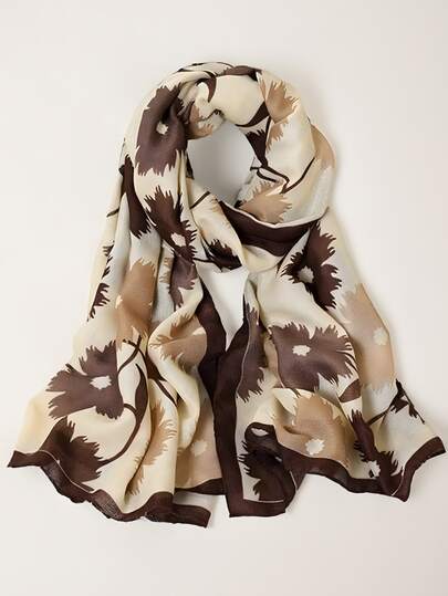 1pc Floral Print Elegant Women Shawl, Casual Outdoor Scarf For Warmth