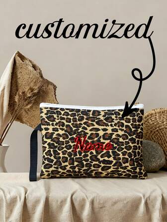 1pc Customizable Unique Fashion Simple Letter Lightweight Multi-Purpose Bag, Holds Phone, Cosmetics, Coins, Clutch, Portable Essential, Cute Letter Name Text Logo