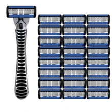 男士手动剃须刀，配备6层不锈钢剃须刀片和可更换刀头 - 彩色 - 查看 17