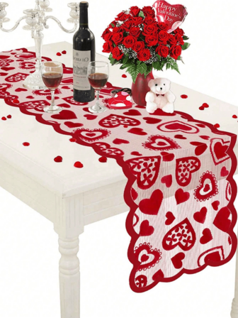 1 pieza Camino de mesa con encaje en forma de corazón para el Día de San Valentín, decoración para propuesta, mantel con corazón rojo para evento del Día de San Valentín, decoración de fiesta del Día de San Valentín