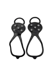 户外冰雪防滑鞋套，五齿冰爪，冬季鞋钉，通用型，超弹力，攀登雪山和冰面防滑神器 - 黑色 - 查看 16