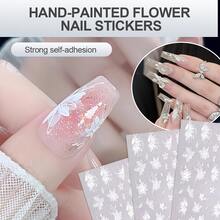 4 Blatt weiße Blumen Nail Art Aufkleber, minimalistisches Pflanzen-Design selbstklebende Nail Sticker, Hochzeits-Design Nail Art Aufkleber