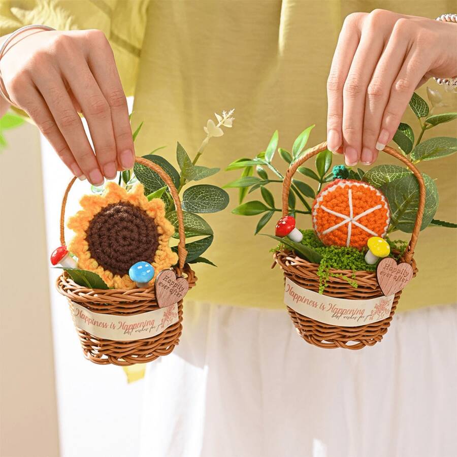 一套人造花束，包含花篮和钩编花朵，适合作为生日或周年纪念礼物送给妈妈、女友、朋友、女性，也适合作为母亲节、情人节、父亲节、婚礼纪念品、节日派对家居及餐桌装饰、圣诞礼物、家居装饰、卧室及浴室装饰、办公桌装饰。 - 彩色 - 查看 1