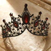 Corona negra y roja estilo gótico XLEOO X Corona nupcial de Hatsune, diseño hueco vintage, adecuada para bodas, eventos formales, fiestas con temática gótica, sesiones fotográficas. Ideal para novias, entusiastas del estilo de nicho, ocasiones de alta gama. Excelente opción de regalo.