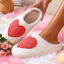 The Newly Launched Autumn And Winter Holiday Season Features Cute Gingerbread Men, Thickened Plush Anti-Slip And Warm Indoor And Outdoor Bedroom Family Slippers With Heart-Shaped Patterns For Christmas And Valentine's Day, As Well As Large-Sized Festive Gift Atmosphere Warm Slippers Suitable For Both Men And Women - 白色(大愛心) - 查看 6