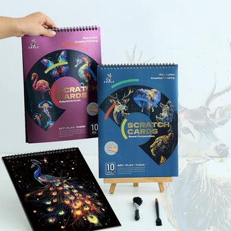 10pcs A4 Spiral Scratch Art Pads, Colorful Creative Adult Doodle Sketchbook, Suitable For Holiday Gifts Or Decoration