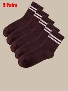 2/5 Pairs Women Slim Striped Mid-Calf Socks - Beige And Brown Striped Pattern, Suitable For Autumn/Winter, Machine Washable, Suitable For Casual And Formal Wear, Cute Socks, Casual Outfit, Fashionable Socks, Comfortable Style, Fashion Enthusiasts, Daily Socks, Fashionable Socks, Durable Material, Fashionable Women, Thick Socks, Fashion Buyers, Formal Wear, Fashionable Stripes, Outdoor Enthusiasts, Striped Pattern, Couple Socks