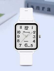 4pcs/Set Fashionable Minimalist Silicone Watch Strap, Women's Square Dial Quartz Watch, Student Casual