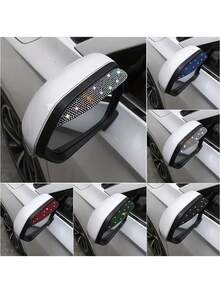 2 piezas Viseras de lluvia para espejos retrovisores con incrustaciones de rhinestone | Protector de lluvia universal ensanchado y ampliado, accesorio decorativo de lujo para automóviles.