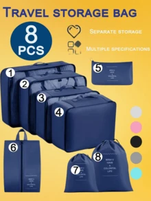 8pcs Travel Luggage Organizer Boxes, Including Compression Storage Shoe Bags, Clothes & Underwear Bags, Suitcase Packing Cubes Set - Beige - View 12