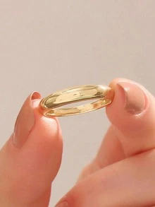 ESBERRY 1pc S925 Sterling Silver Minimalist 4mm Plain Band Ring, Exquisite Jewelry, Gift For Women - Gold - View 9