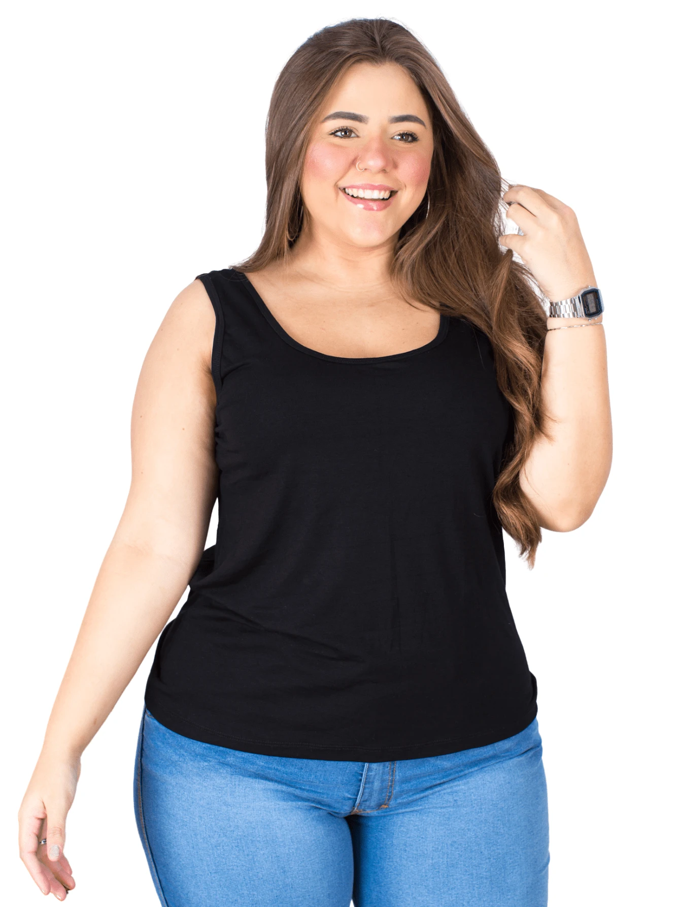 Women's Plus Size Tank Top, Knit Fabric, Vacation, Holiday, Daily, Home, Travel, Spring/Summer - màu đen - Xem 1