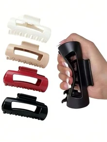 6个装女士柔软硅胶弧形发爪夹，光滑亮泽加厚，简约时尚百搭，防撞耐用，高弹力，保护后脑勺，秋季女士及女孩配饰，日常外出、运动、洗漱、化妆等场合皆宜，发爪夹发饰（颜色：白色、米色、卡其色、红色、咖啡色、黑色）时尚发夹 - 多色#6 - 查看 6