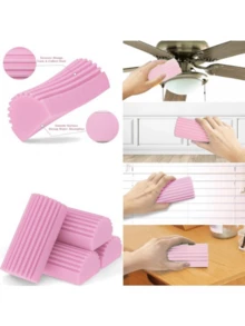 多功能清洁海绵，神奇除尘工具，可重复使用的聚苯乙烯家用除尘掸，适用于百叶窗、玻璃、踢脚线、通风口、镜子和窗轨 - 适用于客厅、浴室、厨房 - 粉色 - 查看 12