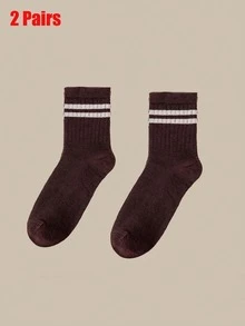 2/5 Pairs Women Slim Striped Mid-Calf Socks - Beige And Brown Striped Pattern, Suitable For Autumn/Winter, Machine Washable, Suitable For Casual And Formal Wear, Cute Socks, Casual Outfit, Fashionable Socks, Comfortable Style, Fashion Enthusiasts, Daily Socks, Fashionable Socks, Durable Material, Fashionable Women, Thick Socks, Fashion Buyers, Formal Wear, Fashionable Stripes, Outdoor Enthusiasts, Striped Pattern, Couple Socks