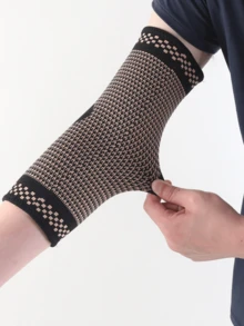 1pc Copper Ion Anti-Slip Breathable Knitted Nylon Sports Elbow Sleeve, Suitable For Men & Women, Fitness, Basketball, Badminton, Compression Arm Sleeve - Black - View 3