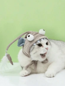 1个灰色猫咪帽子，带羽毛和耐用磨牙棒，逗猫棒互动玩具，适合所有季节，鼓励猫咪运动和娱乐（款式随机发送） - 灰色 - 查看 4