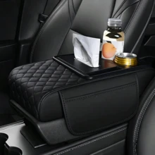 1 Universal Faux Leather Car Armrest Pad With Tissue Box, Coaster, And Storage Pocket - Functional 4-In-1 Comfortable And Durable Vehicle Center Console Cover,Car Armrest Storage Box, Car Armrest Pad, Central Armrest Box, Premium Ergonomic Armrest Box, Comfortable Driving Upgrade, Wear-Resistant And Easy To Clean, Fit Multiple Vehicle Models, New Tissue Box Storage With Cup Holder, Layered Storage, Great Gift For Holidays