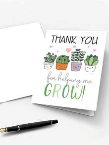 Felicitare de apreciere pentru profesori cu plic - Ilustrații drăguțe cu plante, material de hârtie premium - Felicitare expresivă de mulțumire pentru că m-ați ajutat să cresc, cadou pentru educatori, mentori și tutori - Multicolor - Vizualizare 3