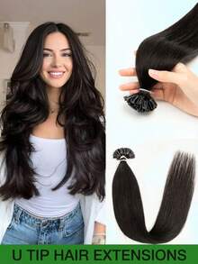 直发U型接发，真人发，角蛋白美甲接发，冷融合接发片，真人发，Remy品质，角蛋白热融合，直发，自然柔顺，黑色、棕色、金色挑染，12-22英寸，每包28-30克，适合所有种族女性，百搭发型 | 自然外观 | 挑染发丝 - 彩色 - 查看 44