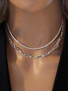 1pc Sparkling Double-Layered Chain Necklace, 925 Sterling Silver, Delicate And Elegant, Suitable For Daily Dating Wear, Birthday Gifts - Necklace - View 5