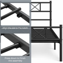 Butterslay Simple Twin/Twin XL Metal Bed Frame With Under-Bed Storage Space, Platform Bed Frame With Headboard And Footboard, 12 Metal Slats Support, Black/White - 黑色(雙加大號) - 查看 4